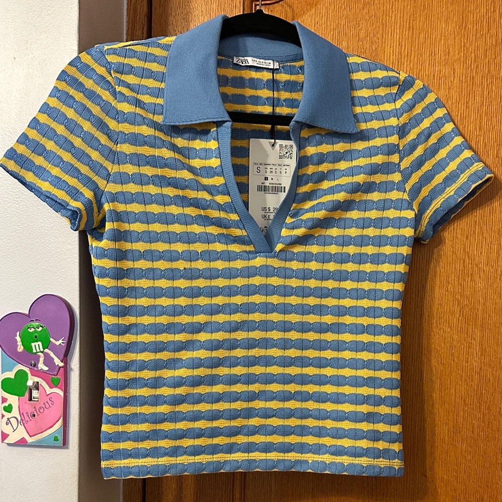 Zara Blue and Yellow Striped Top